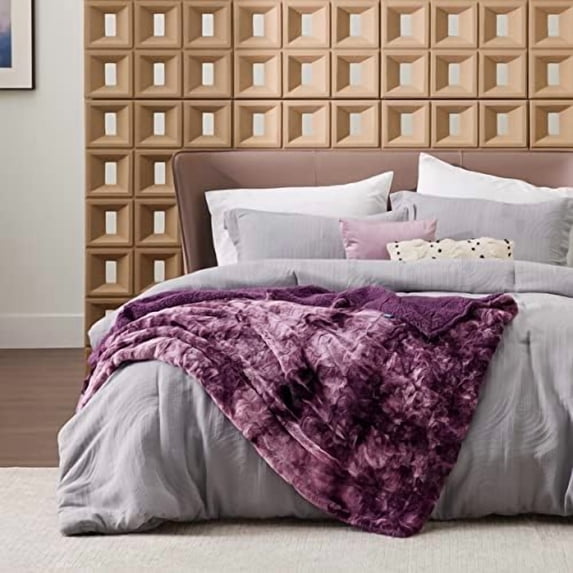 GentleSoft Sherpa Fluffy Throw Blanket - Fleece Warm and Cozy Throw for Women Gift, Plush & Fuzzy Faux Fur Christmas Blanket for Couch, Sofa, Bed Decor, Tie Dye Design, Purple, 50x60 Inches