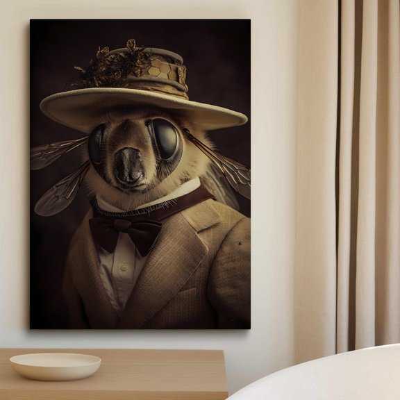 Gentleman Bee Portrait Quirky Cottagecore Wall Art Home Decor, 16x24 UNFRAMED