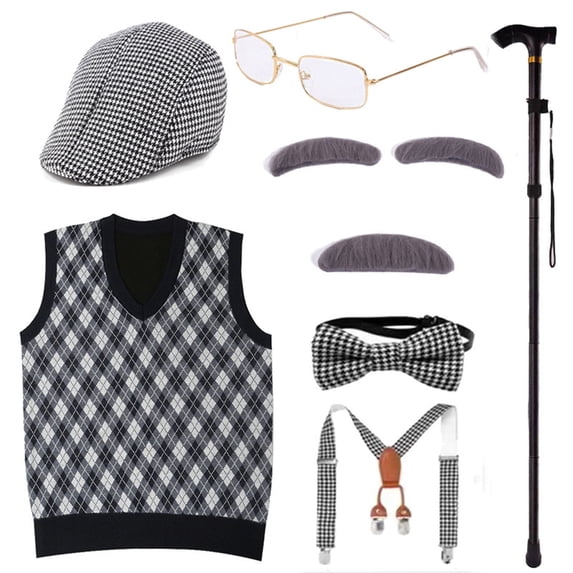 Gentleman Costume for Kids 100 Days of School Costume for Boys with Gentleman Hat, Old Person Glasses