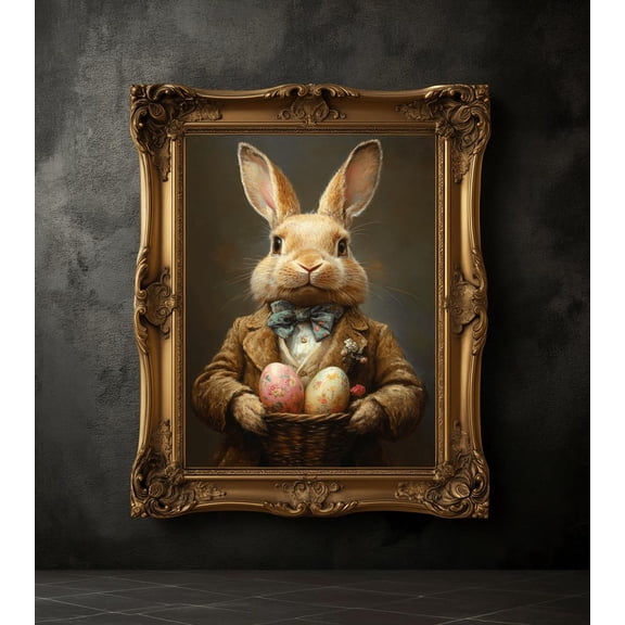 Gentleman Easter Bunny Wall Art, Antique Spring Rabbit Decor 8x12 UNFRAMDE