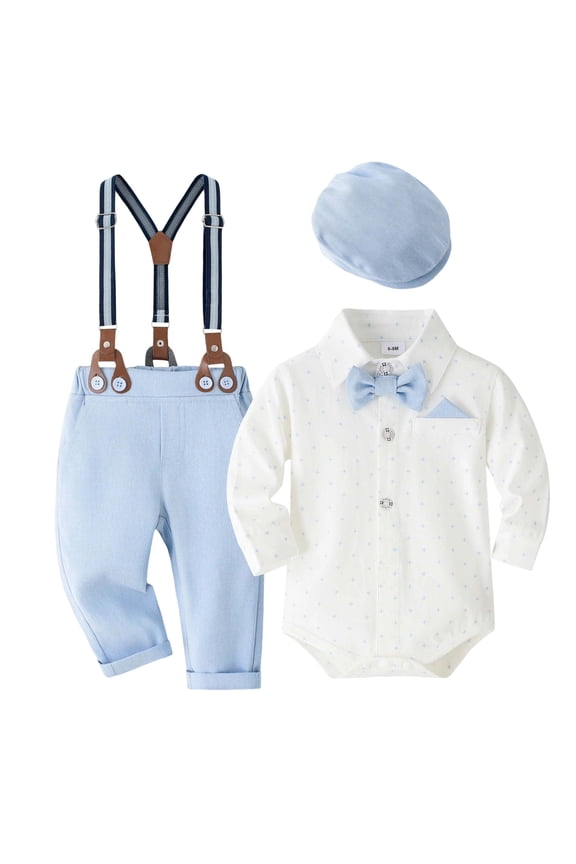 Gentleman Formal Boys Dress Up Outfits With Hat Suspenders Birthday Party Christening Clothes
