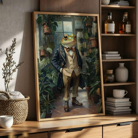 Gentleman Frog Portrait Poster Victorian Frog in Suit Wall Art Whimsical Animal Print Poster for Greenhouse Decor or Eclectic Home Wall Art Poster, Size 12x18 UNFFRAMED F03.1.6l1690