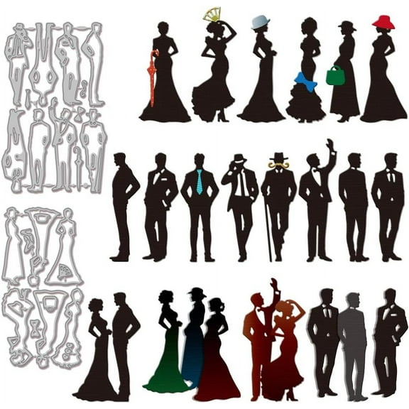 Gentleman Lady Silhouette Cutting Dies Metal People Portrait Cutting Embossing Template Retro Woman Man Paper Die Cuts
