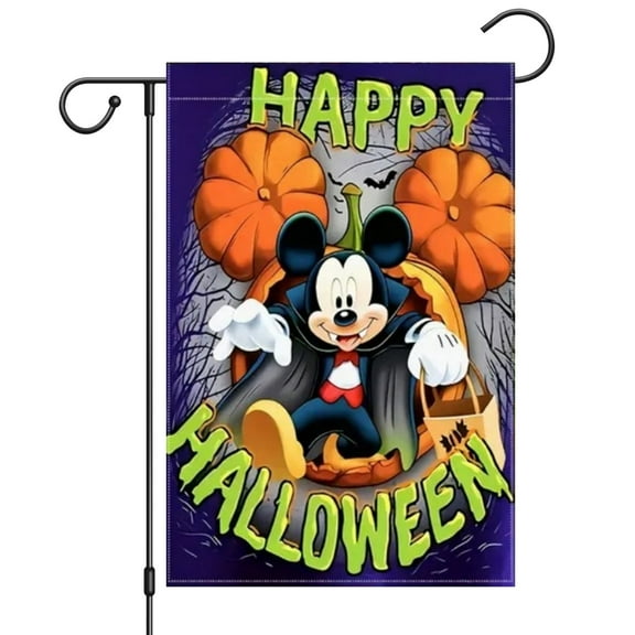 Gentleman Mickey 2pcs Halloween Garden Flags 12x18 inches Double-sided Welcome Garden Flag, Pumpkin Ghost Yard Flag for Outdoor Holiday Home Decoration