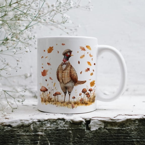Gentleman Pheasant Mug, Dapper Bird Coffee Cup, Countrycore Woodland Mug, Autumn Animal Gift, Quirky Bird Tea Mug, Unique Pheasant Gift.