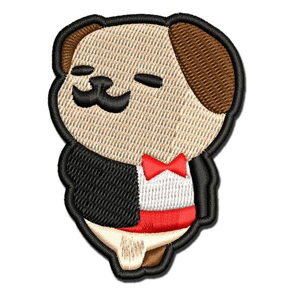 Gentleman Pug with Tuxedo Bowtie Applique Multi-Color Embroidered Iron-On Patch - 2.0 Inch Mini