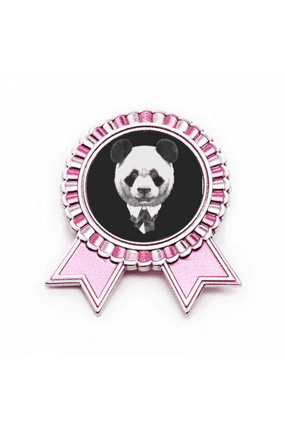 Gentleman Suit Handsome Panda Treasure Badge Brooch Pin Pink Winner Award Medal