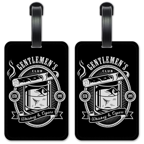 Gentleman's Whiskey & Cigars - Luggage ID Tags / Suitcase Identification Cards - Set of 2