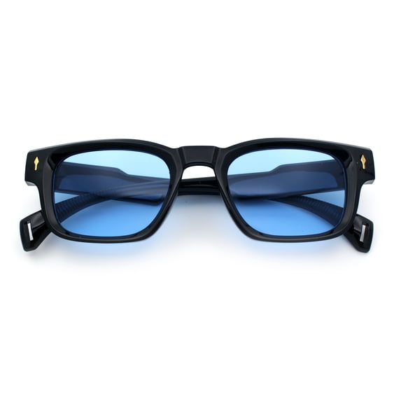Gentlemanly Hipster Narrow Rectangle Horn Rim Mens Plastic Sunglasses Black - Blue