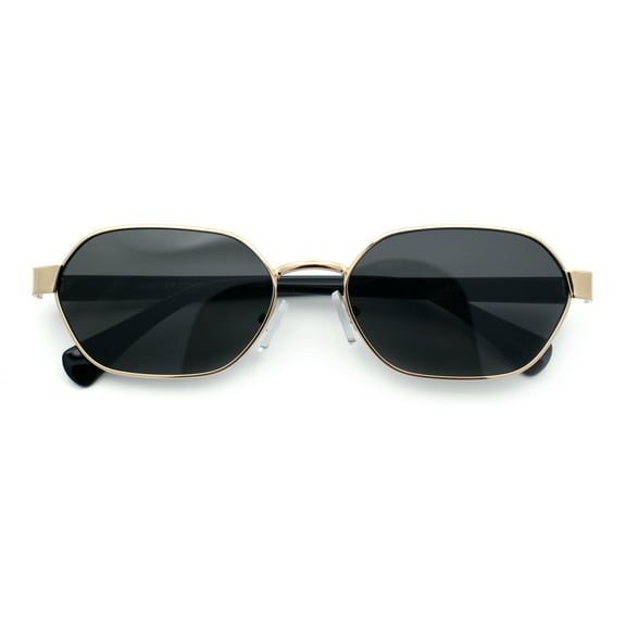 Gentlemanly Octagonal Narrow Rectangle Metal Rim Hipster Sunglasses Gold Black - Black