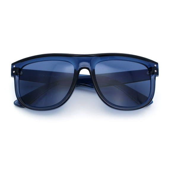 Gentlemanly Oversized Curved Top Racer Plastic Horned Retro Sunglasses All Blue