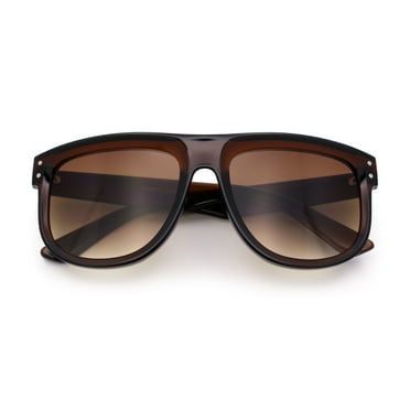 Gentlemanly Oversized Curved Top Racer Plastic Horned Retro Sunglasses All Brown