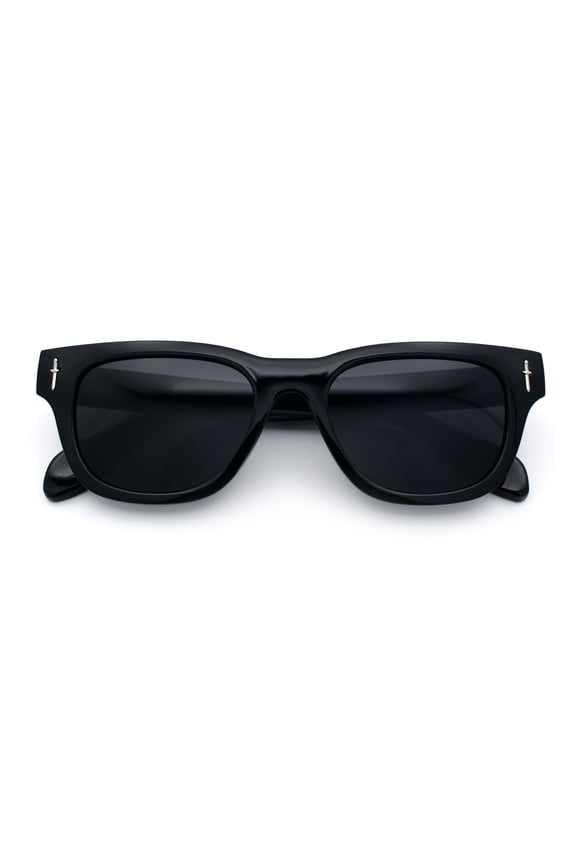 Gentlemans Cross Bone Dagger Emblem Horn Rim Plastic Retro Sunglasses All Black
