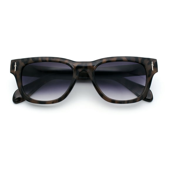 Gentlemans Cross Bone Dagger Emblem Horn Rim Plastic Retro Sunglasses Brown Leopard - Smoke