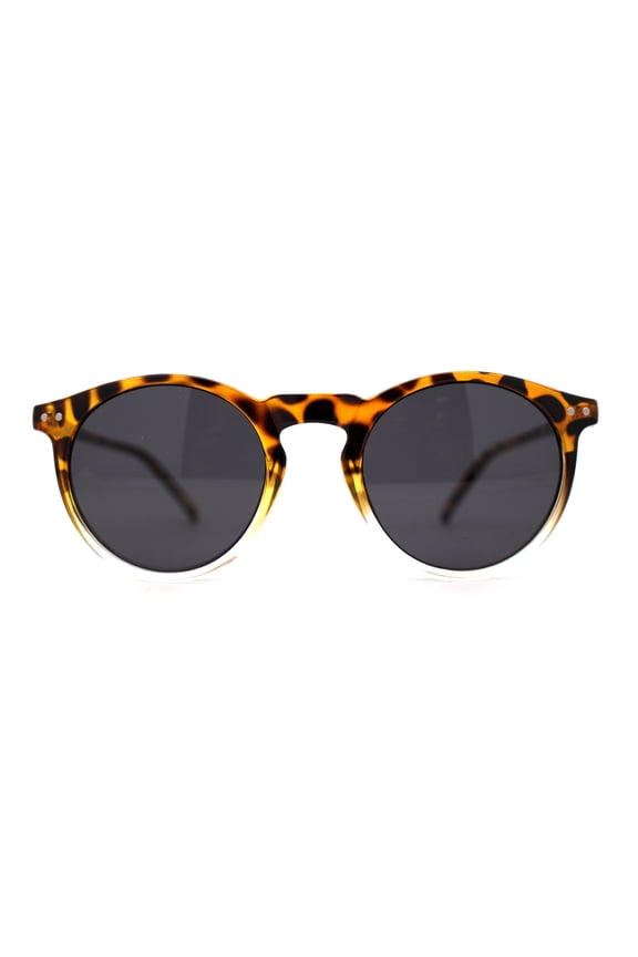 Gentlemans Fashion Round Keyhole High Temple Horned Sunglasses Tortoise Clear Black