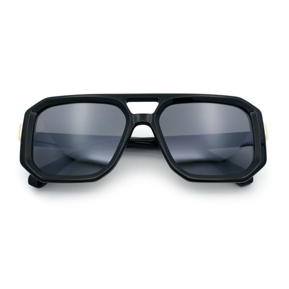 Gentlemans Geometric Flat Top Racer Thick Plastic Hipster Fashion Sunglasses All Black