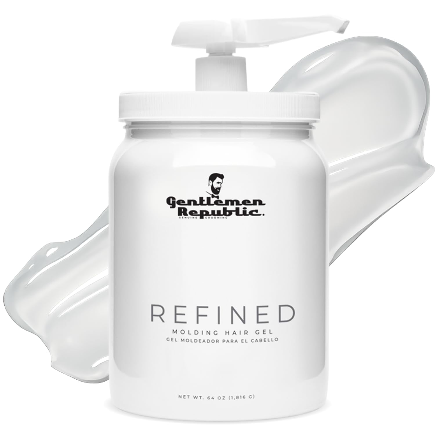 Gentlemen Republic 64oz Refined Hair Gel for Men – 24 Hour Hold & Shine, Alcohol-Free, Humidity Resistant, w/Pump