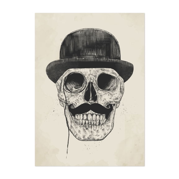 Gentlemen never die - Illustration Skull Black and White Surrealism Sketch Vintage Gothic Unframed Wall Art Print 16 x 24 inches