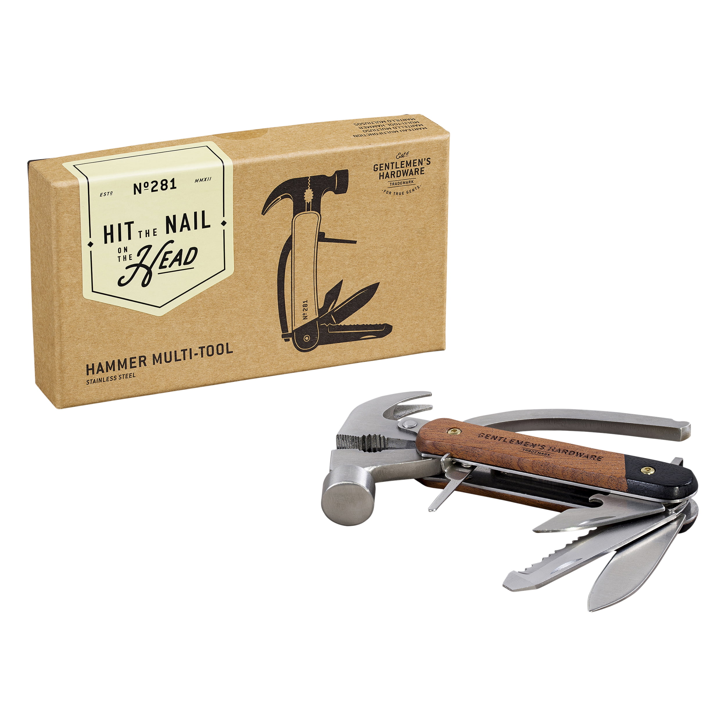 Gentlemen's Hardware 7-in-1 Hammer Multi-Tool with Wood Handles & Titanium  Coated Stainless Steel Tools 