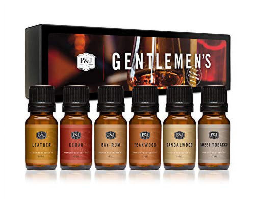 Gentlemen's Set of 6 Premium Grade Fragrance Oils - Leather, Sweet Tobacco,  Teakwood, Bay Rum, Cedar, Sandalwood