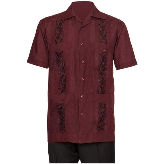 Gentlemens Collection Embroidered Guayabera Shirts for Men - guayaberas para Hombres Burgundy 3X