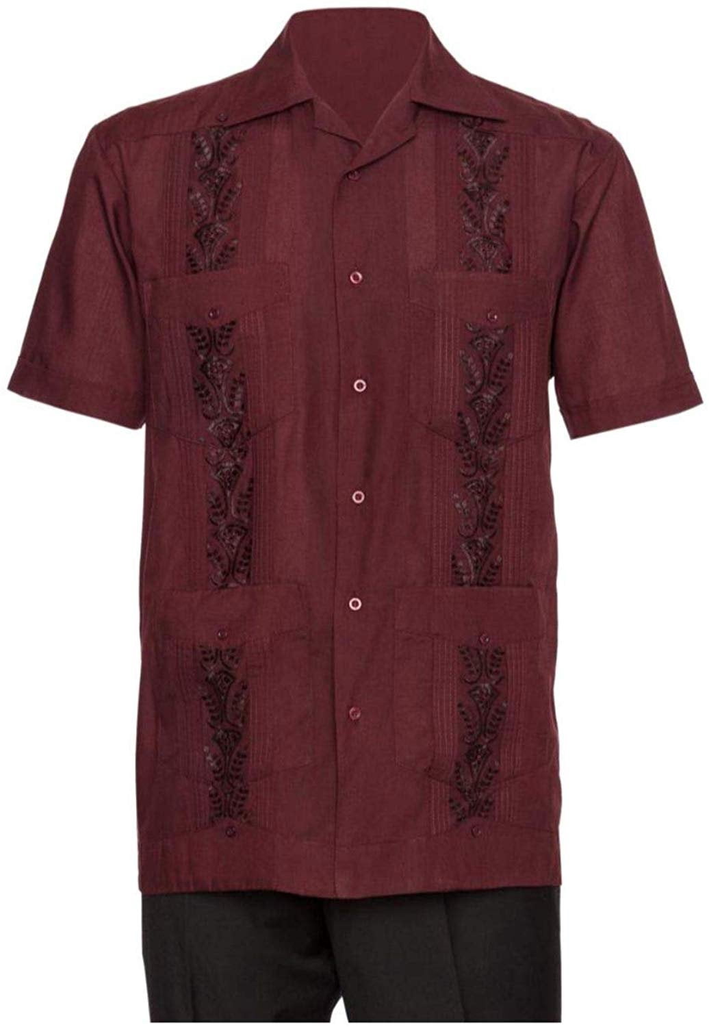Men's Embroidered Guayabera Shirt - Short Sleeve, Burgundy, 3XB, 4-Pocket - View #9
