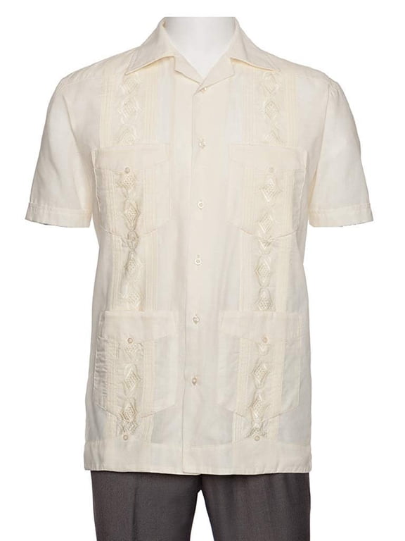 Embroidered Guayabera Shirts for Men - guayaberas para Hombres Cream X-Large