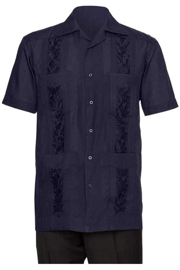 Embroidered Guayabera Shirts for Men - guayaberas para Hombres Navy Small