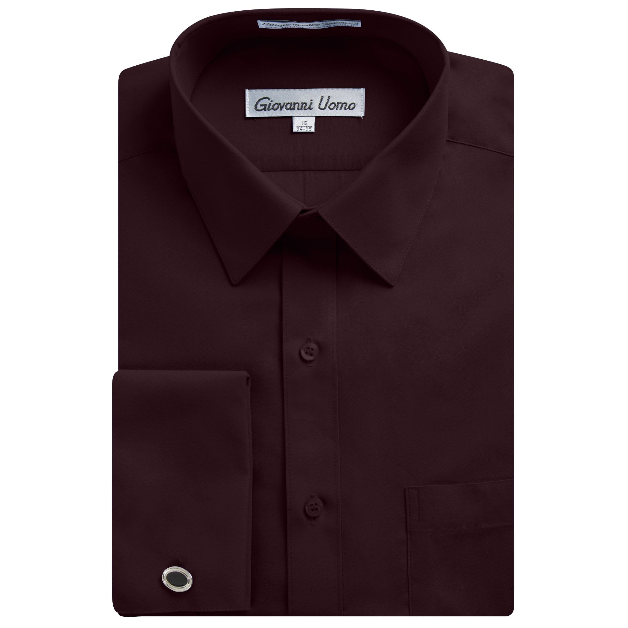 Gentlemens Collection Men's 1916FC French Cuff Solid Dress Shirt - Burgundy  - 18 2-3