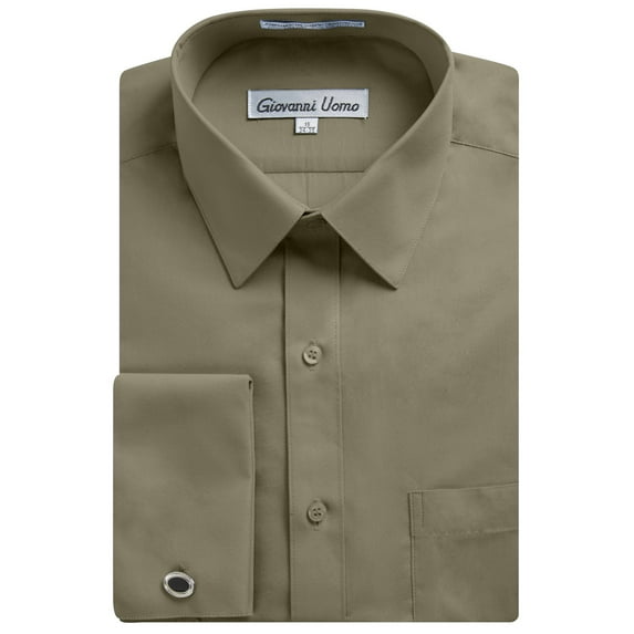 Gentlemens Collection Men's 1916FC French Cuff Solid Dress Shirt - Olive - 16.5 6-7