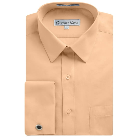 Gentlemens Collection Men's 1916FC French Cuff Solid Dress Shirt - Peach - 18.5 2-3