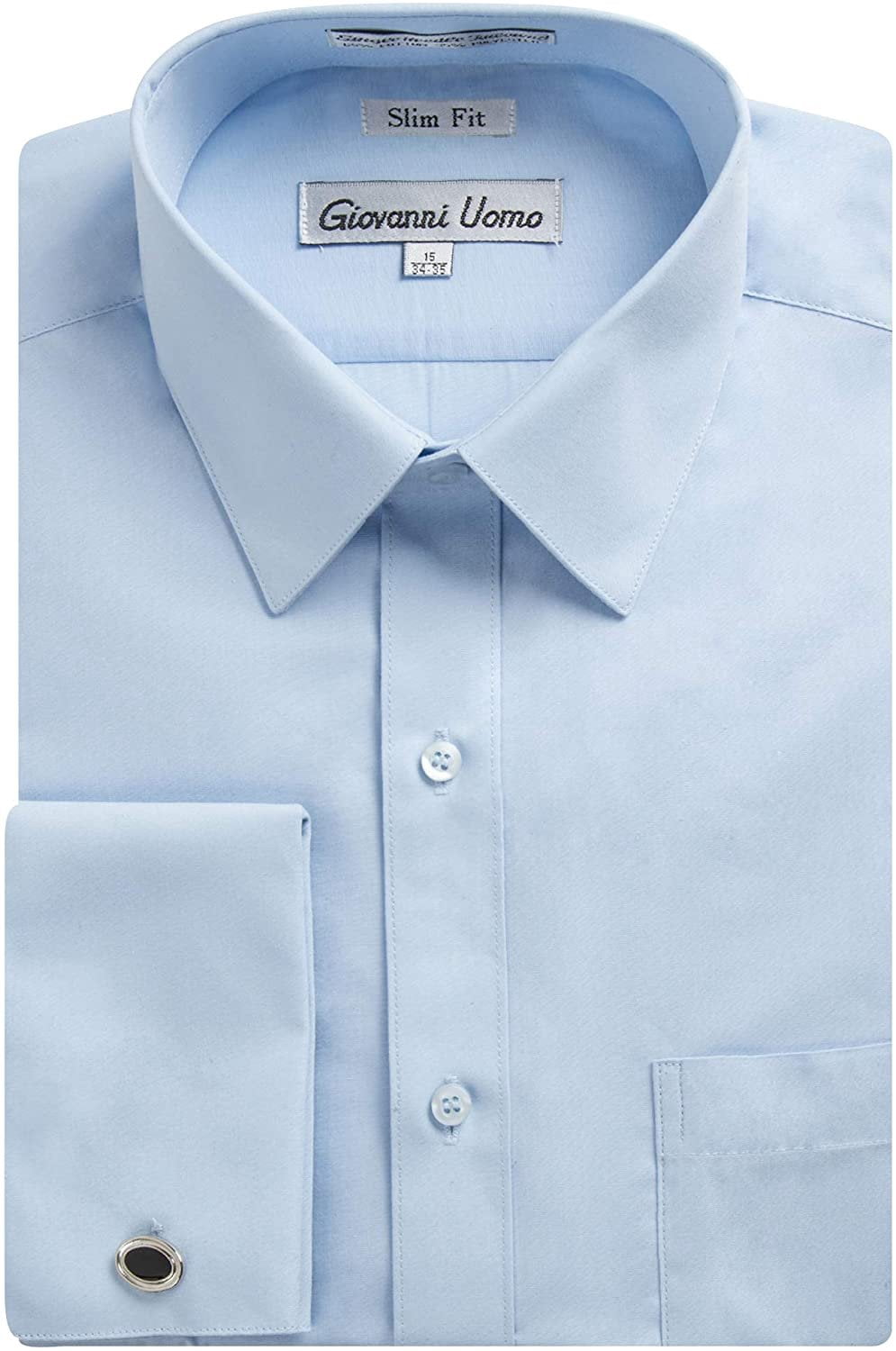 Marquis Men's Basic Slim Fit Dress Shirt – Light Blue, 16.5 Neck & 36-37 Sleeve, Wrinkle Resistant - View #4