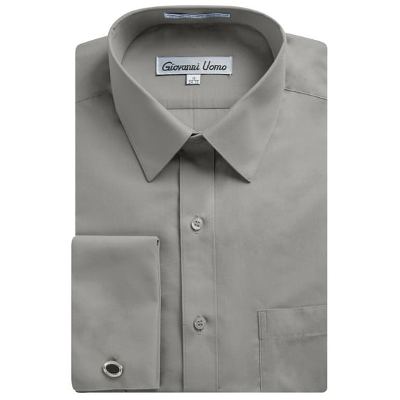 Gentlemens Collection Men's French Cuff Solid Dress Shirt Cufflink Included Smoke Grey, 16.5 Neck 32/33 Sleeve