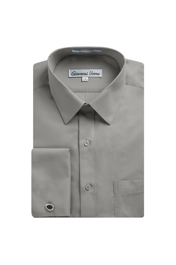 Men's French Cuff Solid Dress Shirt Cufflink included Smoke Grey, 18 Neck 34/35 Sleeve