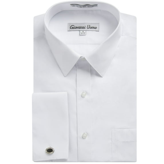 Gentlemens Collection Men's French Cuff Solid Dress Shirt Cufflink included