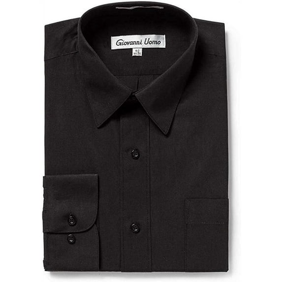 Gentlemens Collection Men's Regular Fit Long Sleeve Solid Dress Shirt,Black,22 inches Neck 36/37 inches Neck