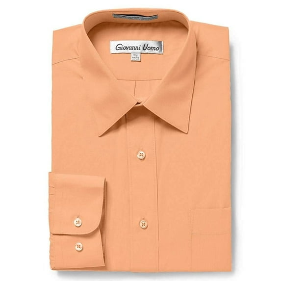 Gentlemens Collection Men's Regular Fit Long Sleeve Solid Dress Shirt,Peach,17 inches Neck 34/35 inches Sleeve