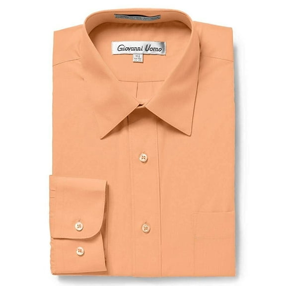 Gentlemens Collection Men's Regular Fit Long Sleeve Solid Dress Shirt,Peach,18 inches Neck 32/33 inches Sleeve