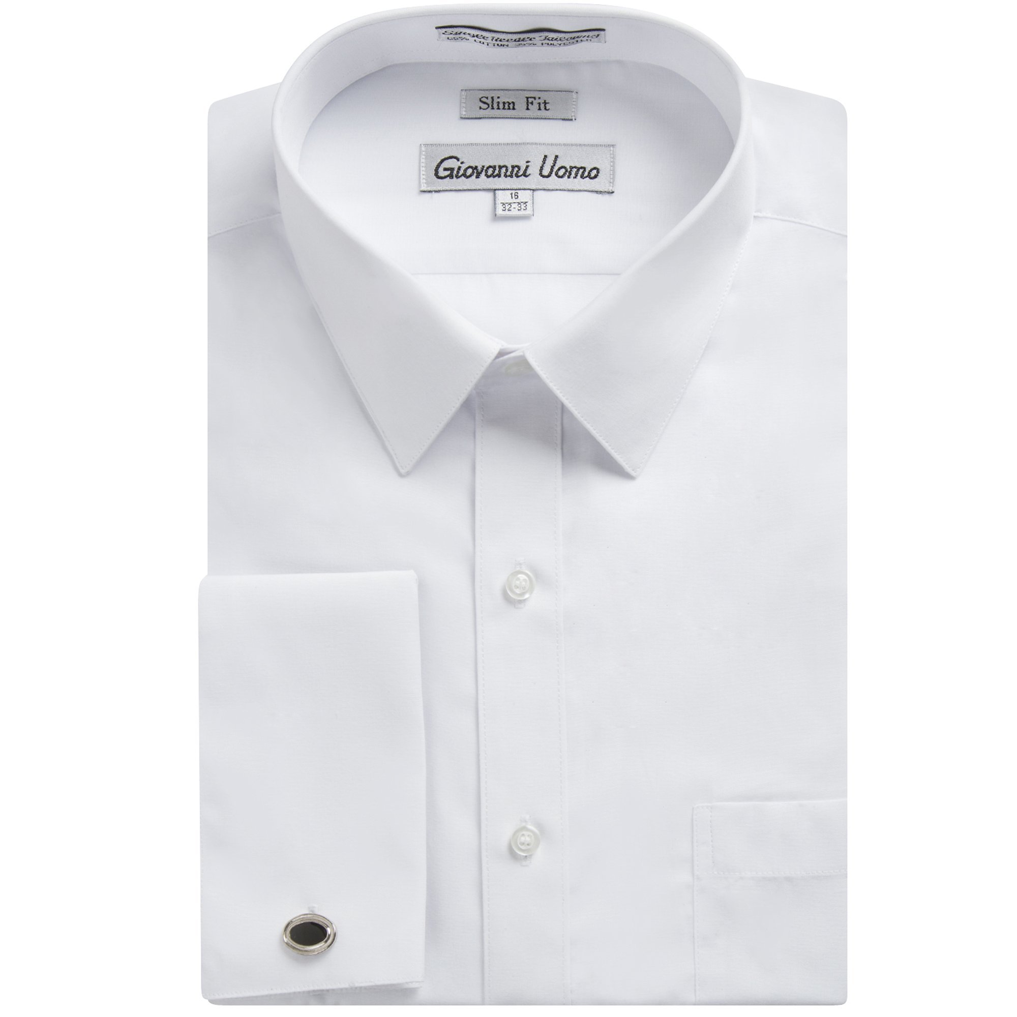 Gentlemens Collection Men's Slim Fit French Cuff Solid Dress Shirt