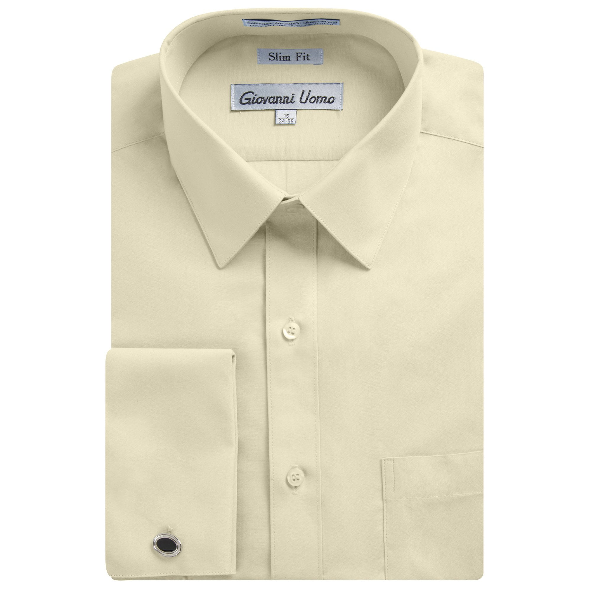 Gentlemens Collection Men's Slim Fit French Cuff Solid Dress Shirt