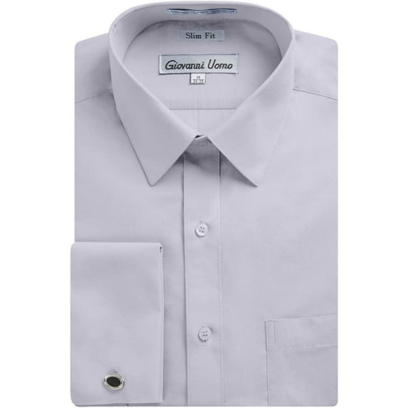 Gentlemens Collection Men's Slim Fit French Cuff Solid Dress Shirt - Colors Cufflink included