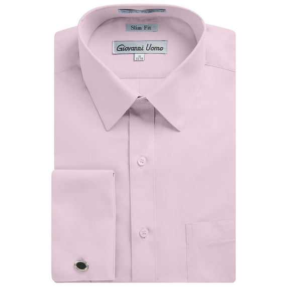 Gentlemens Collection Men's Slim Fit French Cuff Solid Dress Shirt - Colors Cufflink included