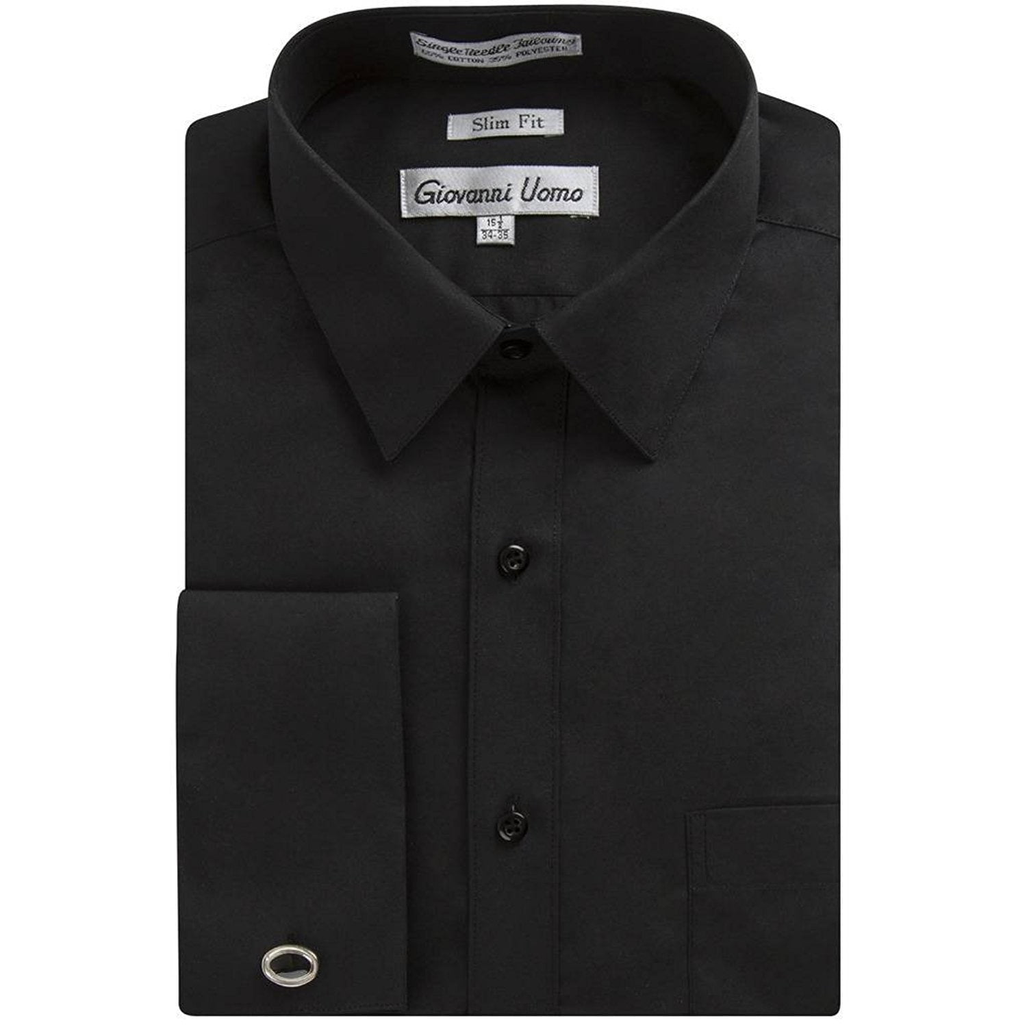 Gentlemens Collection Men's Slim Fit French Cuff Solid Dress Shirt