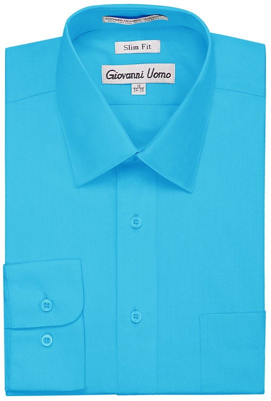 Gentlemens Collection Mens Aqua Slim Fit Dress Shirt - Long Sleeve, 65% Cotton 18.5" Neck 32/33" Sleeve - Walmart.com Gentlemens Collection Mens Aqua Slim Fit Dress Shirt - Long Sleeve, 65% Cotton 18.5" Neck 32/33" Sleeve - Walmart.com
