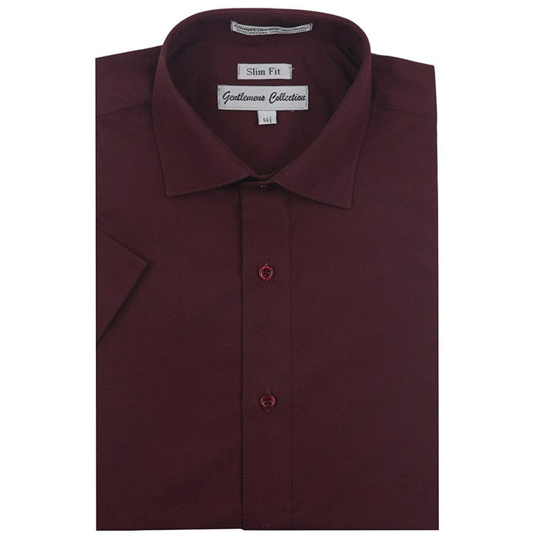 Mens burgundy short sleeve dress shirt outlet