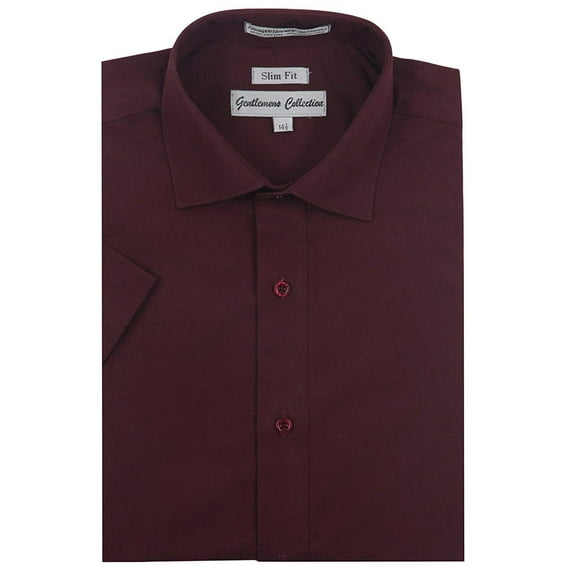 Gentlemens Collection Mens 1904S Short Sleeve Slim Fit Easy Care Dress Shirt - Burgundy -15.5