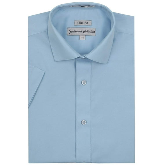 Gentlemens Collection Mens 1904S Short Sleeve Slim Fit Easy Care Dress Shirt - Light Blue -19