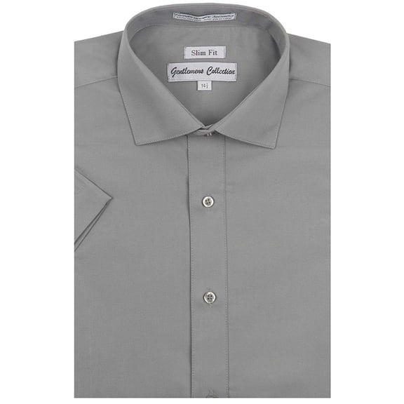 Gentlemens Collection Mens 1904S Short Sleeve Slim Fit Easy Care Dress Shirt - Smoke Grey -15.5