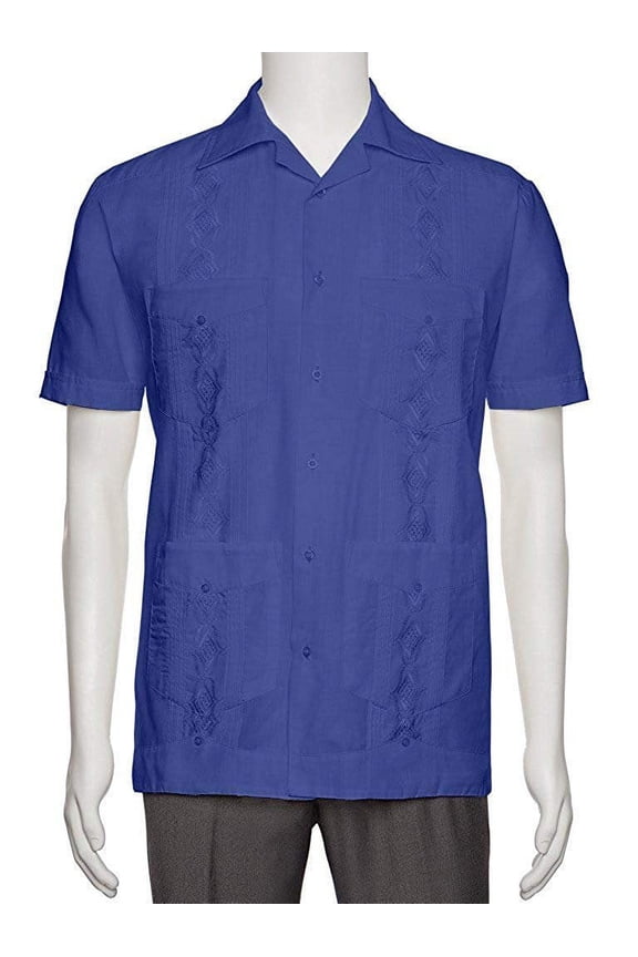 Mens Guaybera Shirt - Embroidered French Blue X-Large