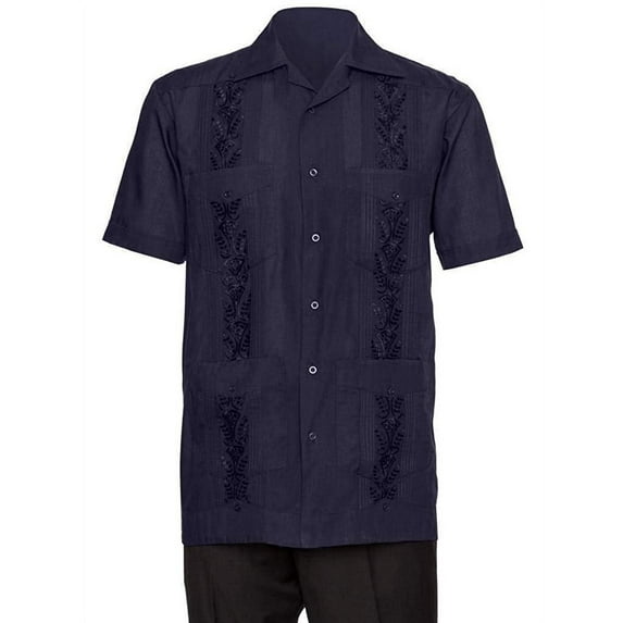 Gentlemens Collection Mens Guaybera Shirt - Embroidered Navy 2X